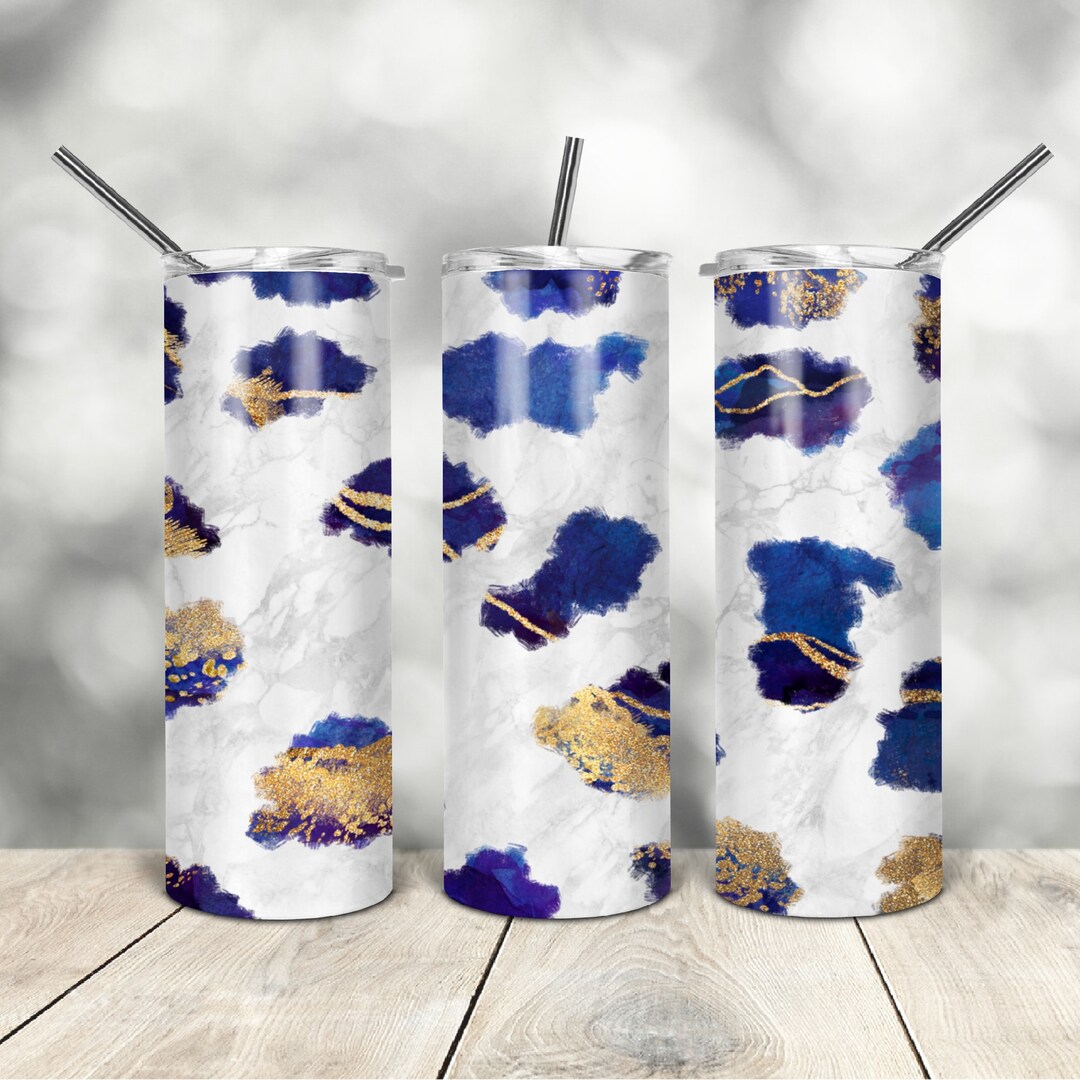 20 Oz Skinny Tumbler Blue Agate Marble Wrap Tapered Straight Template ...