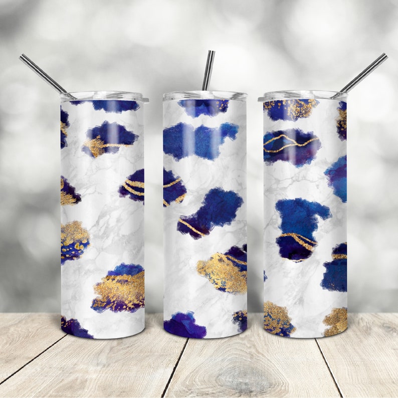 20 Oz Skinny Tumbler Blue Agate Marble Wrap Tapered Straight - Etsy