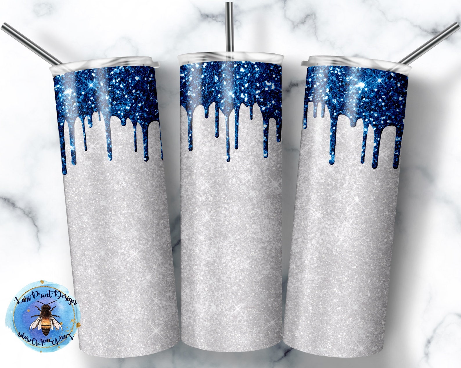 20 Oz Skinny Tumbler Blue Drip Wrap Tapered Straight Template Digital ...