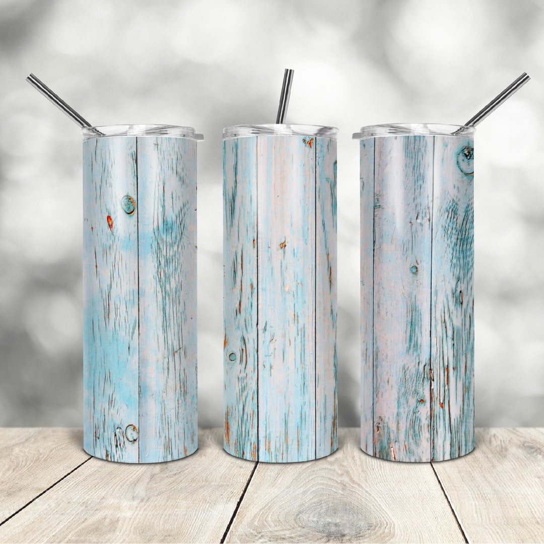 20 Oz Skinny Tumbler Rustic Blue Wood Wrap Tapered Straight Template ...