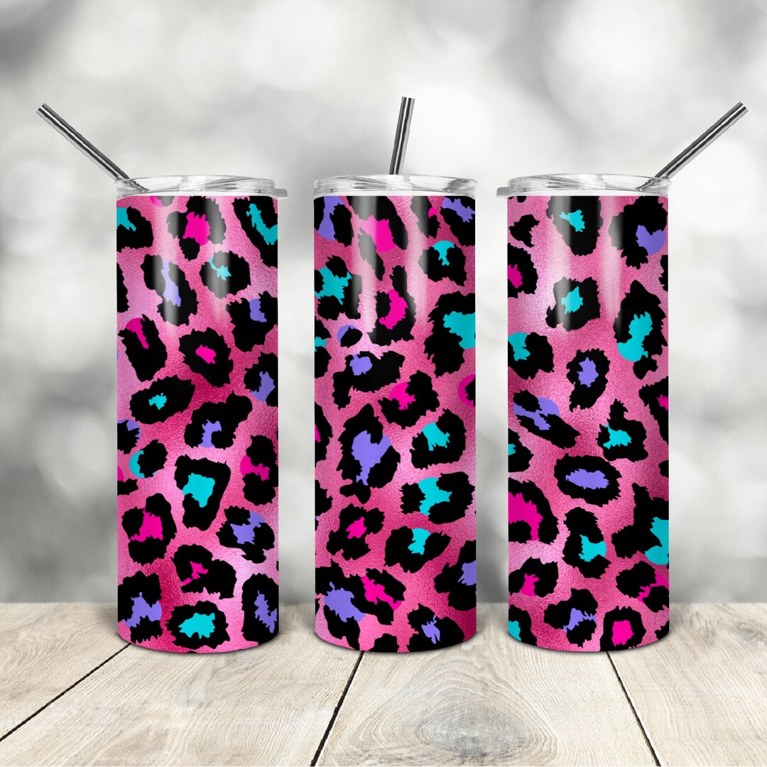 20 Oz Skinny Tumbler Pink Leopard Wrap Tapered Straight Template ...