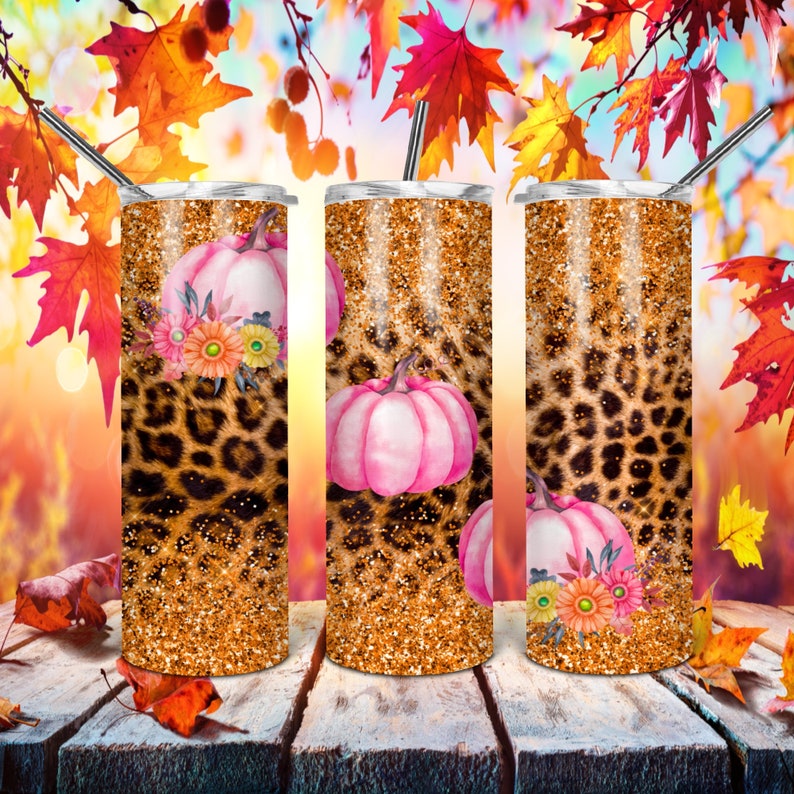 20 Oz Skinny Tumbler Glitter Leopard Wrap Tapered Straight Template ...