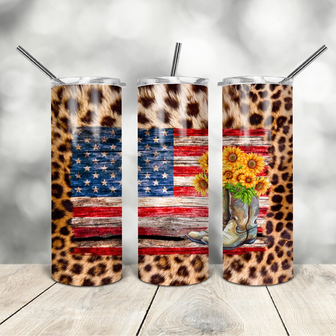 20 Oz Skinny Tumbler Leopard Usa Boots Wrap Tapered Straight Template ...