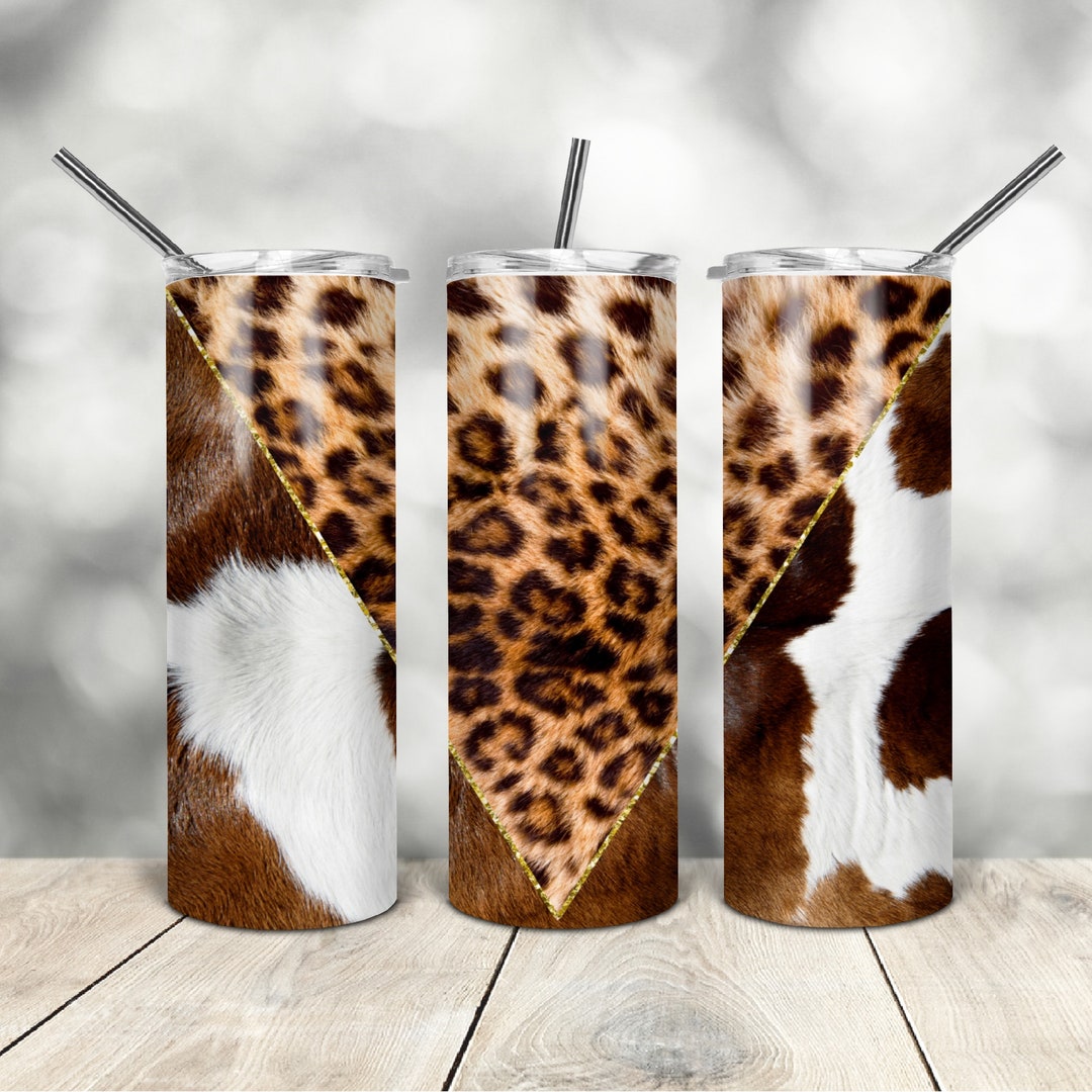 20 Oz Skinny Tumbler Cowhide Leopard Wrap Tapered Straight Template ...