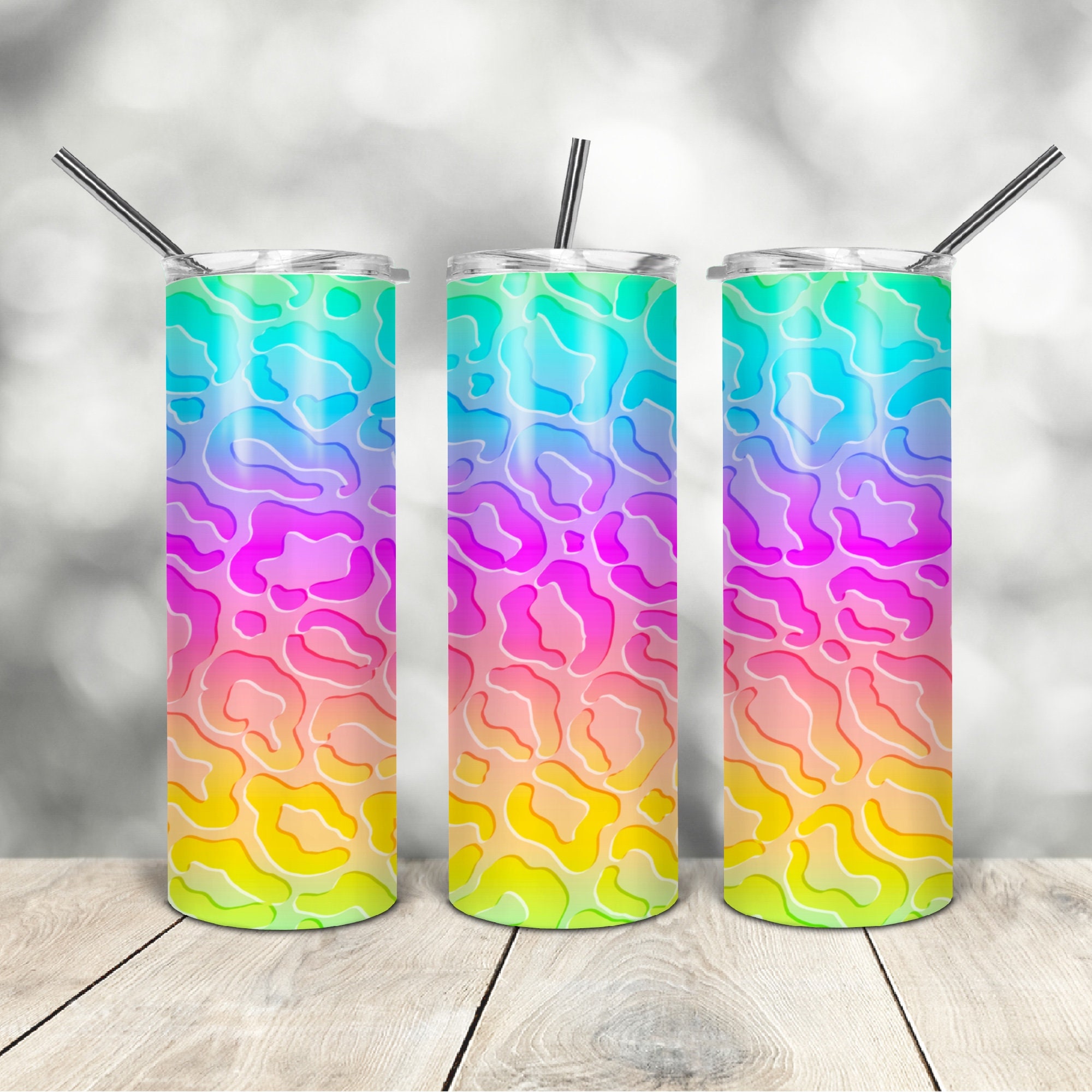 20 Oz Skinny Tumbler Multicolor Leopard Wrap Tapered Straight Template ...