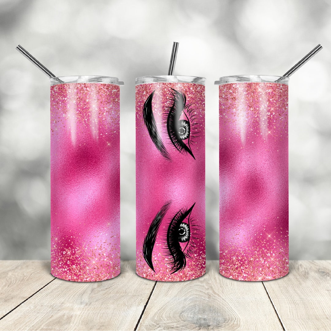 20 Oz Skinny Tumbler Pink Eyelash Wrap Tapered Straight Template ...