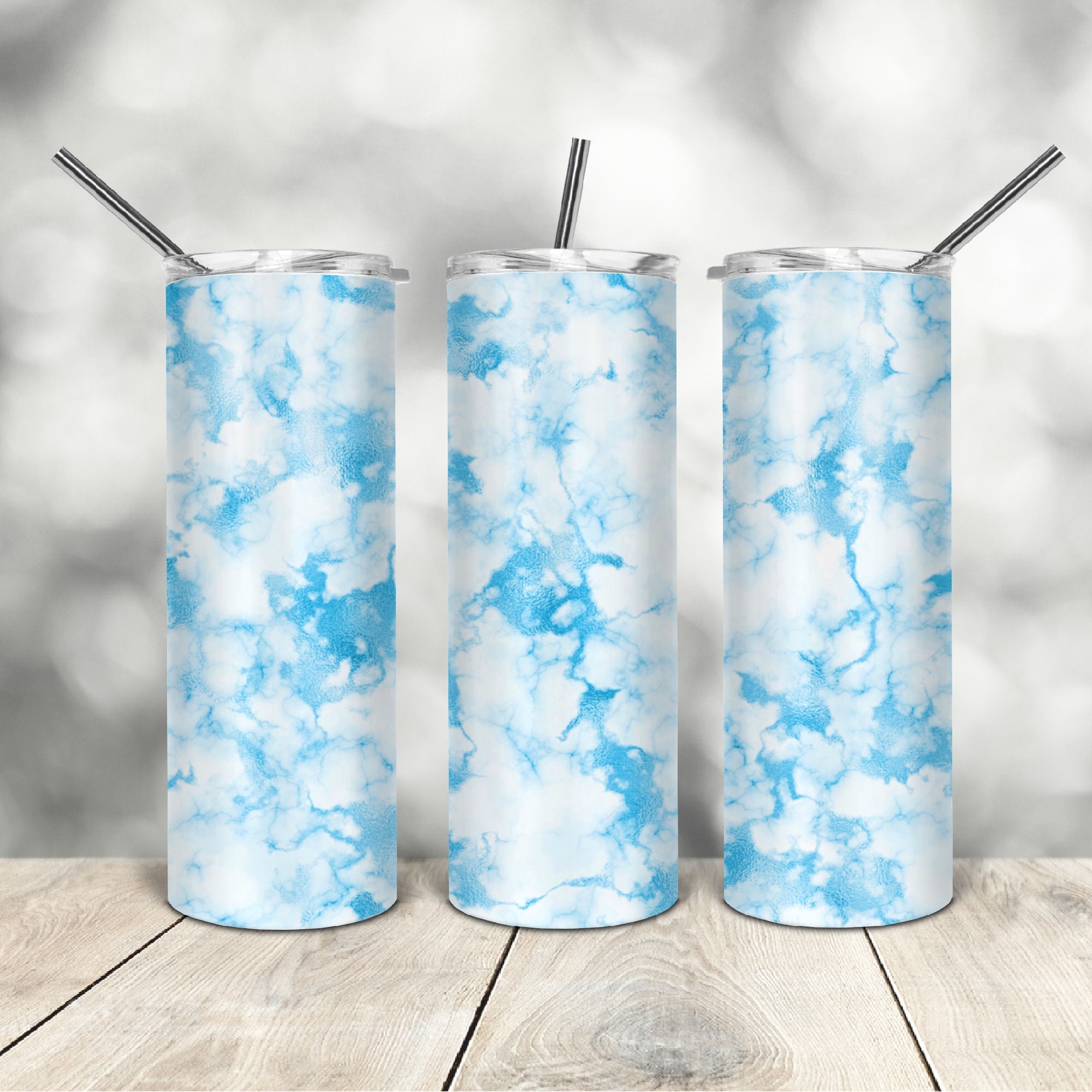 20 Oz Skinny Tumbler Light Blue Marble Wrap Tapered Straight Template ...