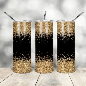 20 Oz skinny tumbler oro nero glitter affusolato dritto modello digitale download sublimazione grafica download istantaneo sublimazione png