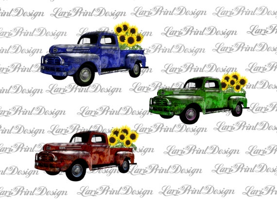 Vintage Truck Sunflowers Bundle 6 Png Sublimation Graphics Instant Download Clip Art