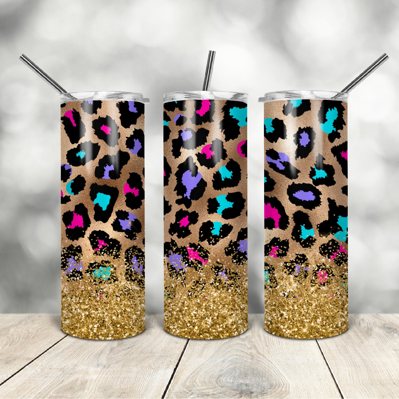 20 Oz Skinny Tumbler Leopard Glitter Wrap Tapered Straight - Etsy