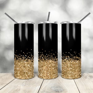 20 Oz skinny tumbler nero finto oro glitter affusolato dritto modello digitale download sublimazione grafica download istantaneo sublimazione