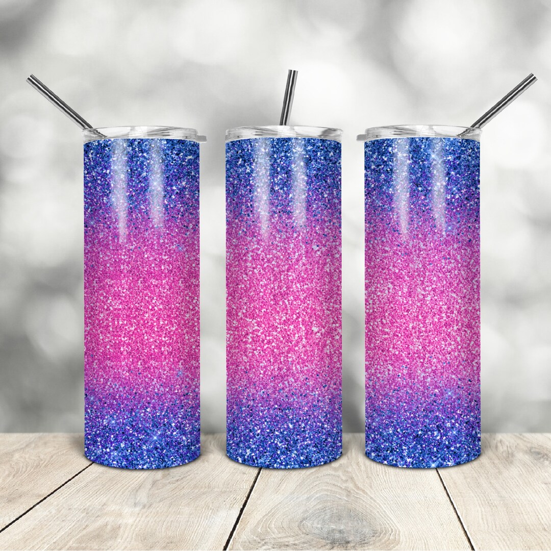 20 Oz Skinny Tumbler Blue Glitter Ombre Wrap Tapered Straight Template ...
