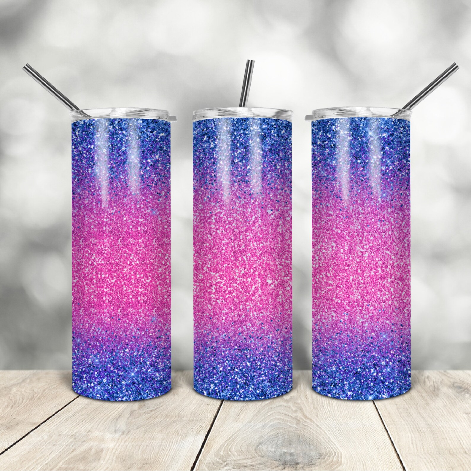 20 Oz Skinny Tumbler Blue Glitter Ombre Wrap Tapered Straight Template ...
