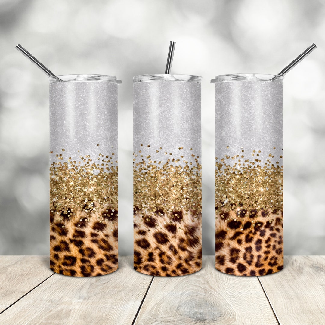 20 Oz Skinny Tumbler Leopard Grey Gold Wrap Tapered Straight Template ...
