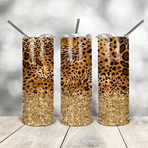 20 Oz skinny tumbler leopard gold glitter wrap tapered straight template digital download sublimation graphics instant download sublimation