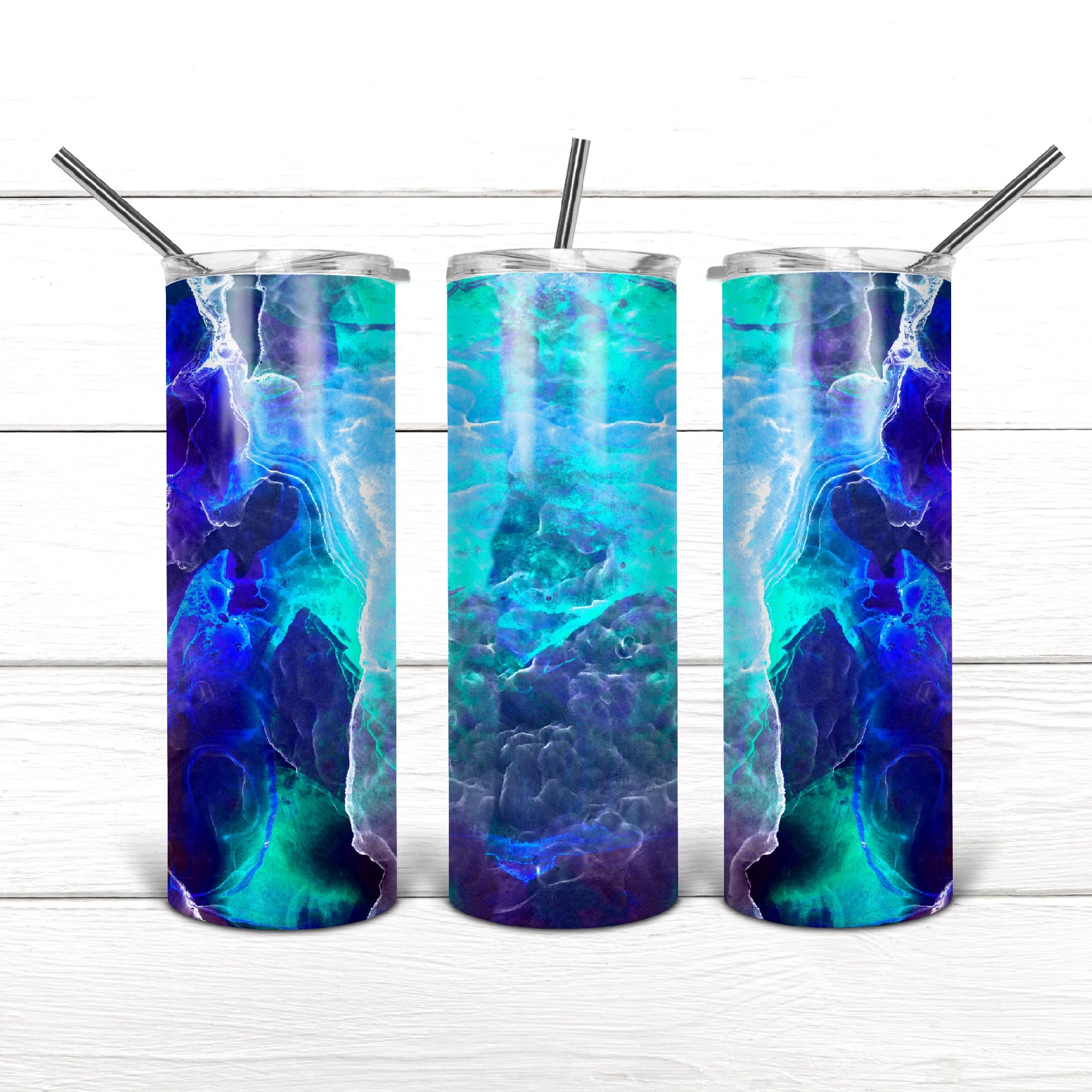 20 Oz skinny tumbler blue texture wrap tapered straight | Etsy