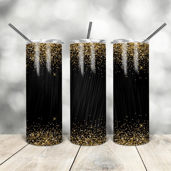 20 Oz skinny tumbler black gold glitter wrap tapered straight template ...