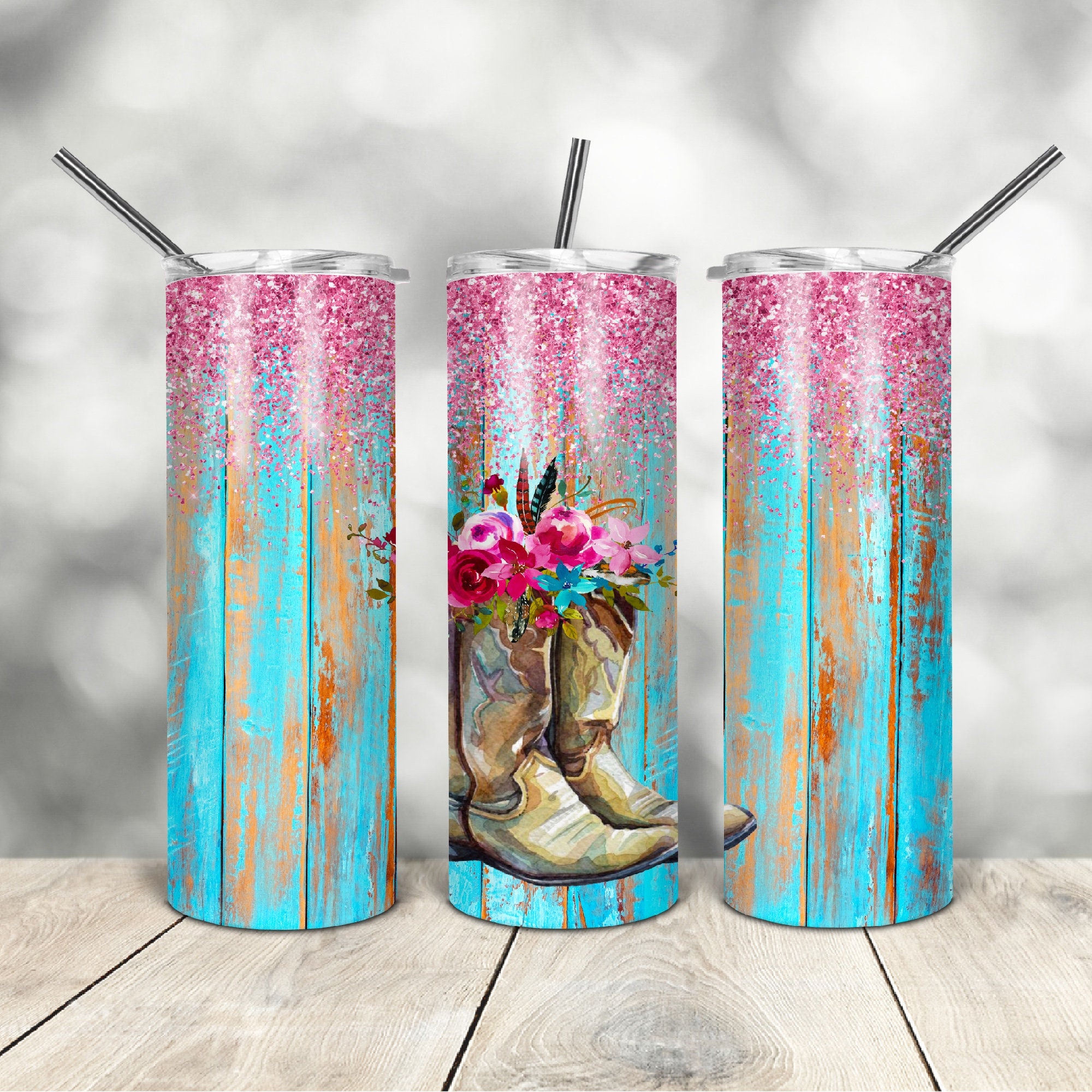 30 Oz skinny tumbler wood glitter wrap tapered straight Etsy