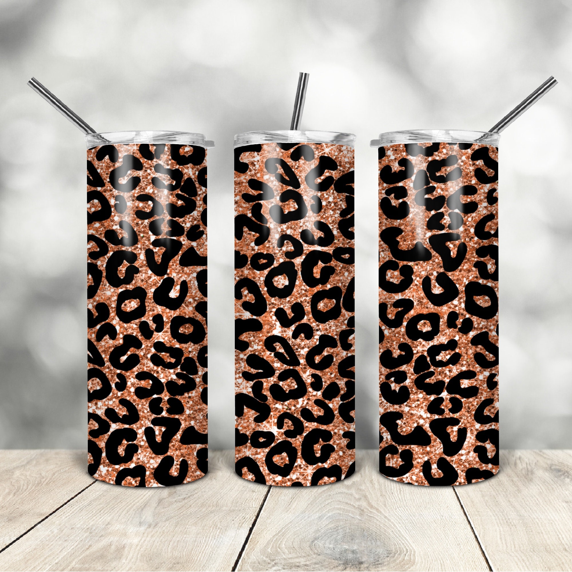 20 Oz Skinny Tumbler Leopard Glitter Wrap Tapered Straight Template ...