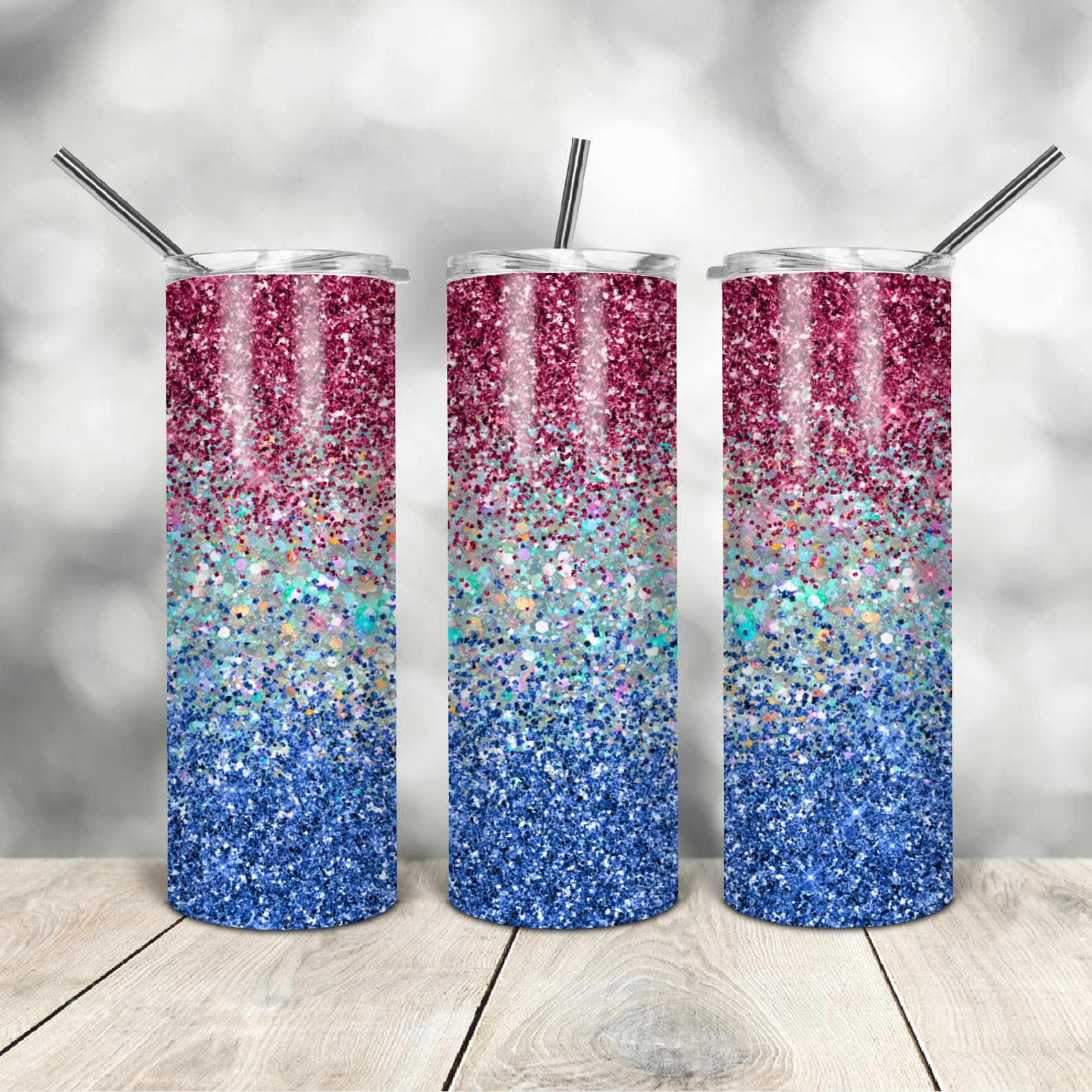20 Oz Skinny Tumbler Blue Red Glitter Wrap Tapered Straight - Etsy