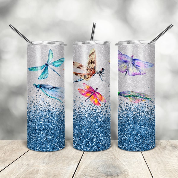 20 Oz skinny tumbler glitter dragonfly wrap tapered straight template digital download sublimation graphics instant download sublimation