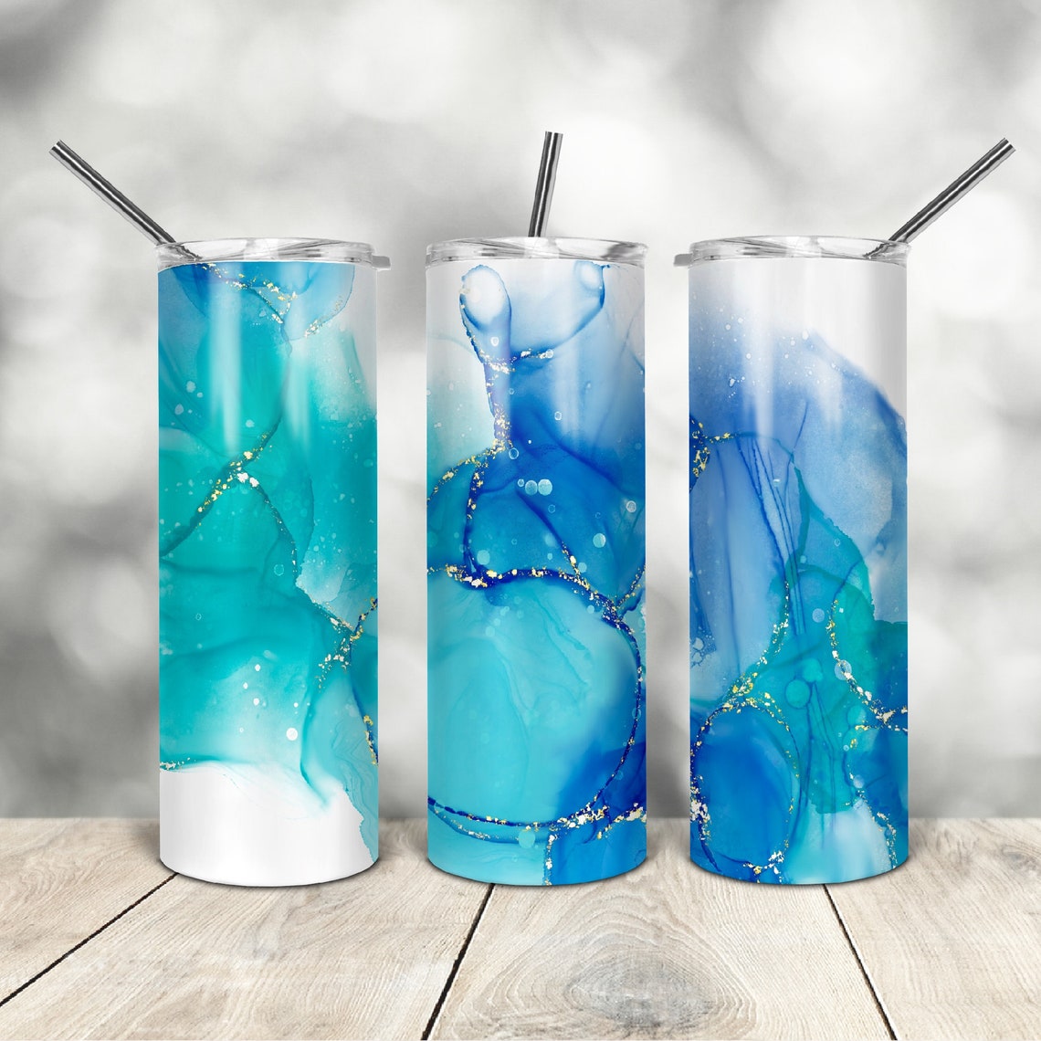 20 Oz Skinny Tumbler Blue Alcohol Ink Wrap Tapered Straight - Etsy