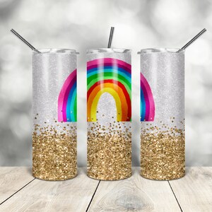 20 Oz skinny tumbler rainbow gold glitter wrap tapered straight template digital download sublimation graphics instant download sublimation