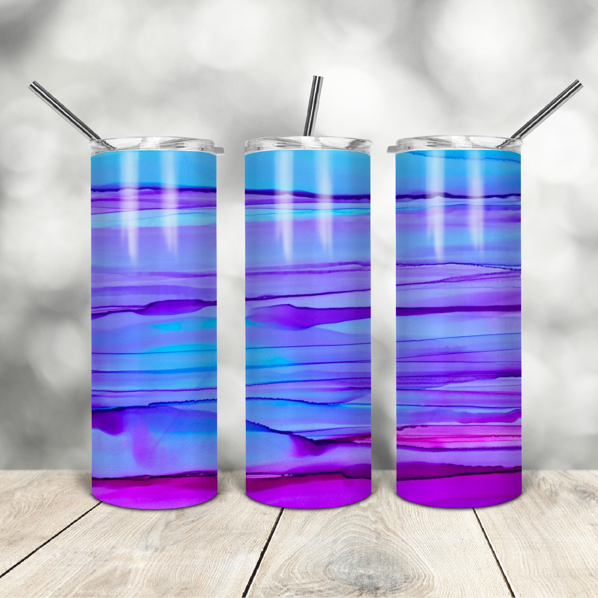 20 Oz skinny tumbler blue alcohol ink wrap tapered straight | Etsy