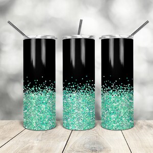 20 Oz skinny tumbler zwarte aqua faux glitter taps toelopende rechte sjabloon digitale download sublimatie graphics instant download sublimatie