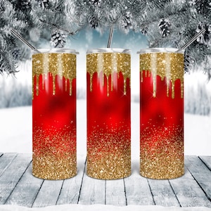 20 Oz skinny tumbler red gold glitter wrap tapered straight template digital download sublimation graphics  instant download  sublimation