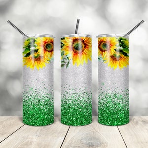 20 Oz skinny tumbler sunflower glitter wrap tapered straight template digital download sublimation graphics instant download sublimation