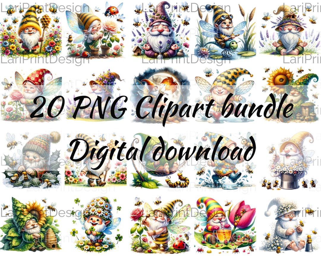 20 Png Clipart Bundle Cheerful Gnome Holding Honeycomb in Vibrant ...
