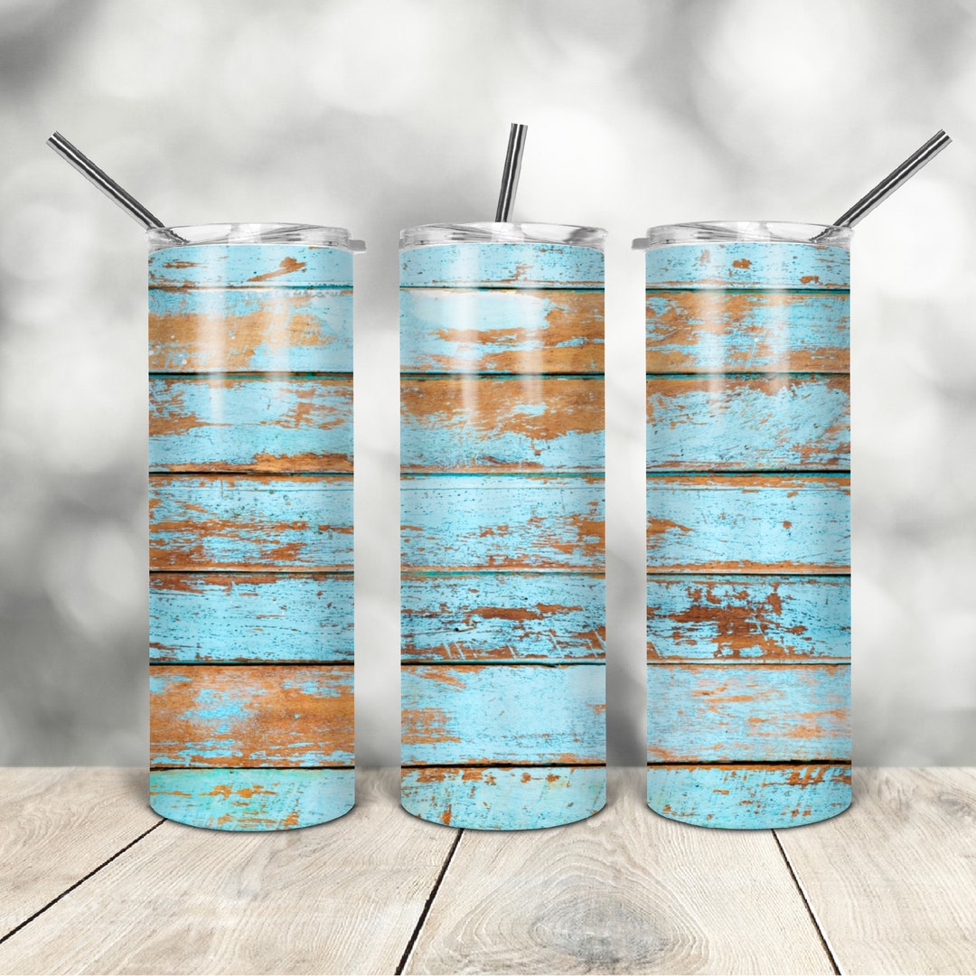 20 Oz Skinny Tumbler Rustic Blue Wood Wrap Tapered Straight Template ...