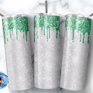 20 Oz skinny tumbler mint glitter drip wrap tapered straight template digital download sublimation graphics instant download sublimation png