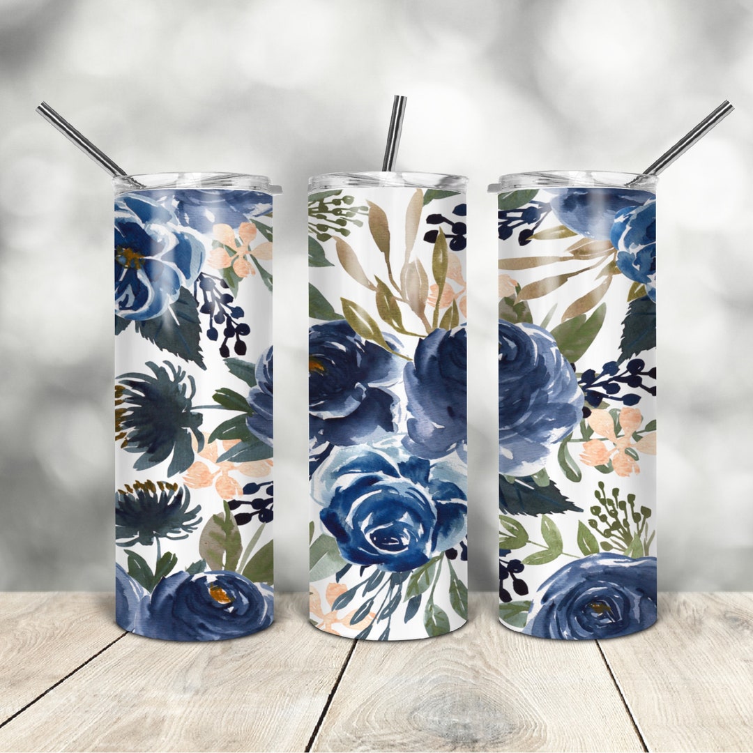 20 Oz Skinny Tumbler Blue Floral Wrap Tapered Straight Template Digital ...