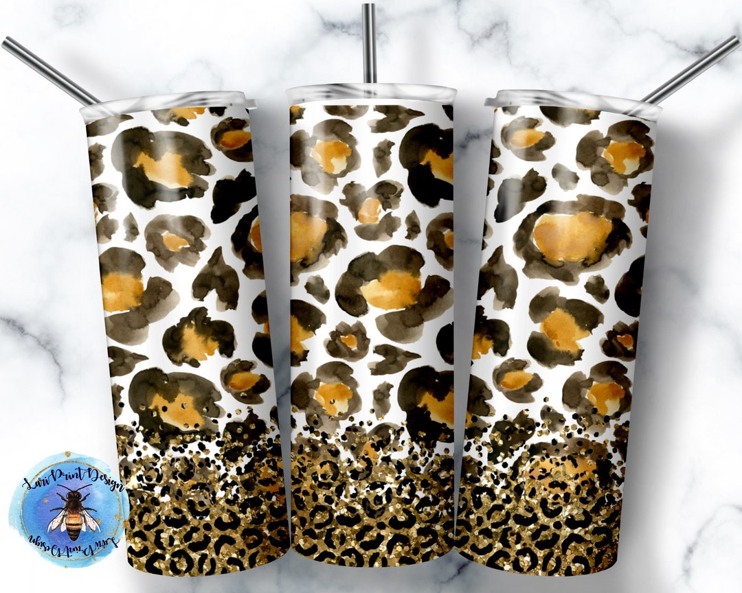 20 Oz Skinny Tumbler Watercolor Leopard Wrap Tapered Straight Template ...