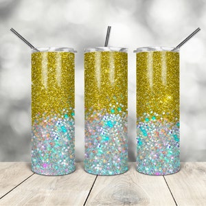 20 Oz magro tumbler oro glitter wrap affusolato modello dritto digitale download grafica sublimazione istantanea download sublimazione