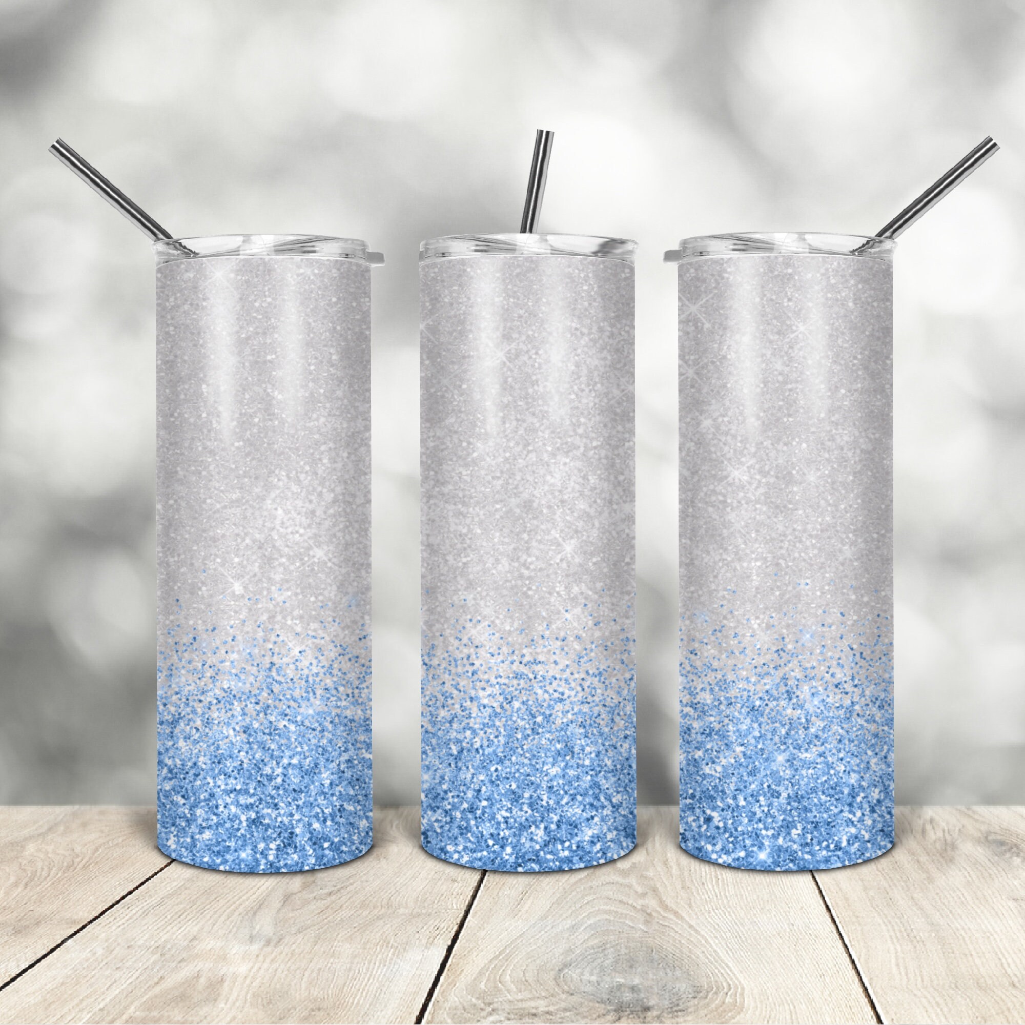 20 Oz Skinny Tumbler Blue Faux Glitter Wrap Tapered Straight Template ...