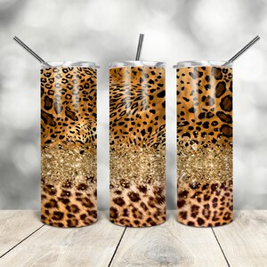20 Oz skinny tumbler leopard gold glitter wrap tapered straight template digital download sublimation graphics instant download sublimation