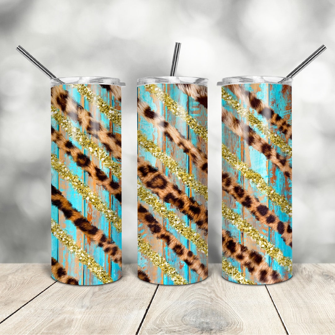 20 Oz Skinny Tumbler Leopard Wood Wrap Tapered Straight Template ...