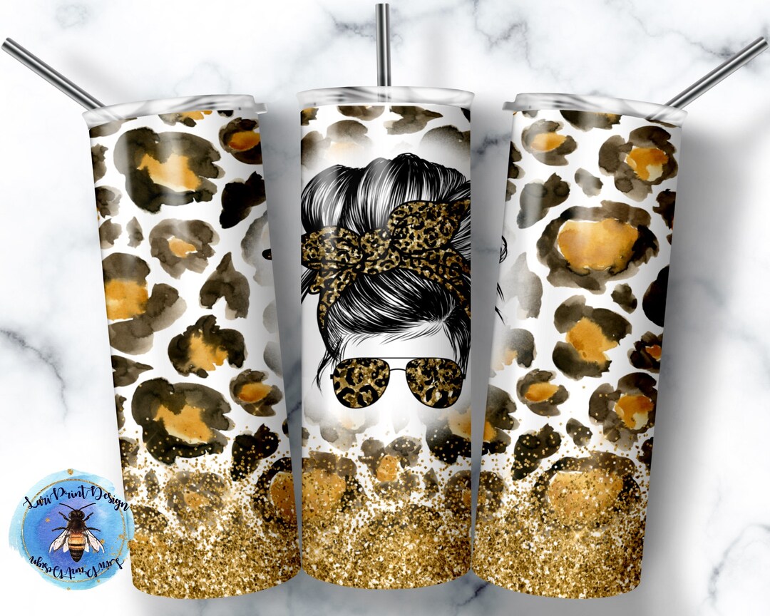 20 Oz Skinny Tumbler Leopard Mom Bun Wrap Tapered Straight Template ...