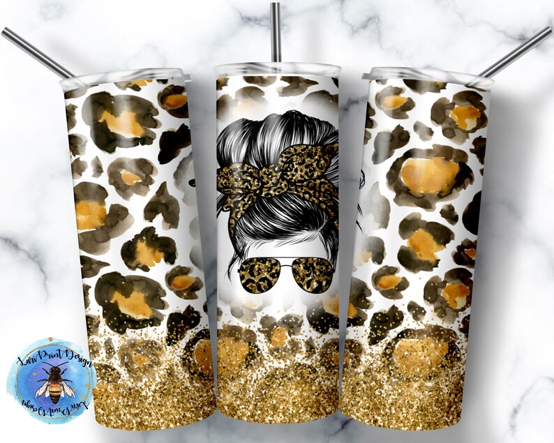 20 Oz Skinny Tumbler Leopard Mom Bun Wrap Tapered Straight Template ...
