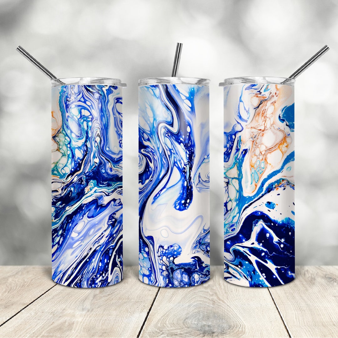 20 Oz Skinny Tumbler Blue Marble Agate Wrap Tapered Straight Template ...