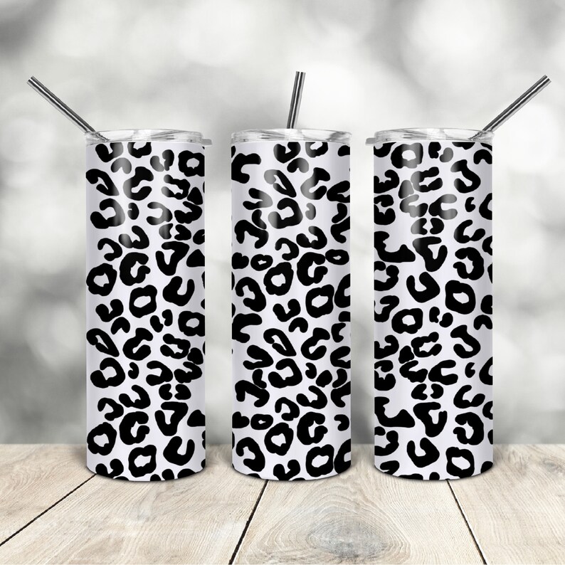 20 Oz Skinny Tumbler Black Leopard Wrap Tapered Straight Template ...