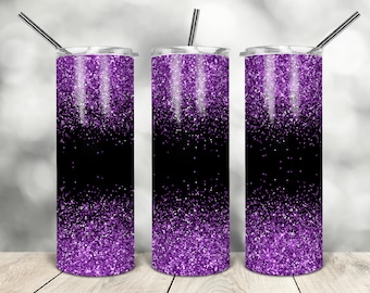 20 Oz delgado negro púrpura falso brillo envoltura cónica plantilla recta descarga digital sublimación gráficos descarga instantánea sublimación png