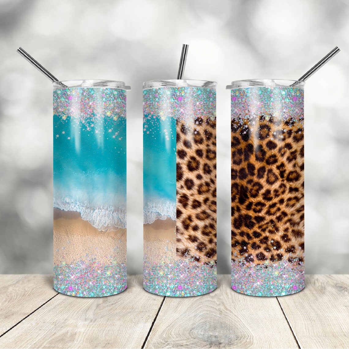 20 Oz Skinny Tumbler Beach Leopard Wrap Tapered Straight - Etsy