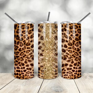 20 Oz skinny tumbler leopard gold glitter wrap tapered straight template digital download sublimation graphics instant download sublimation