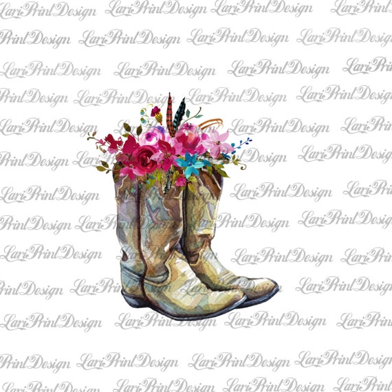 Cowgirl Boots with Flowers watercolor 