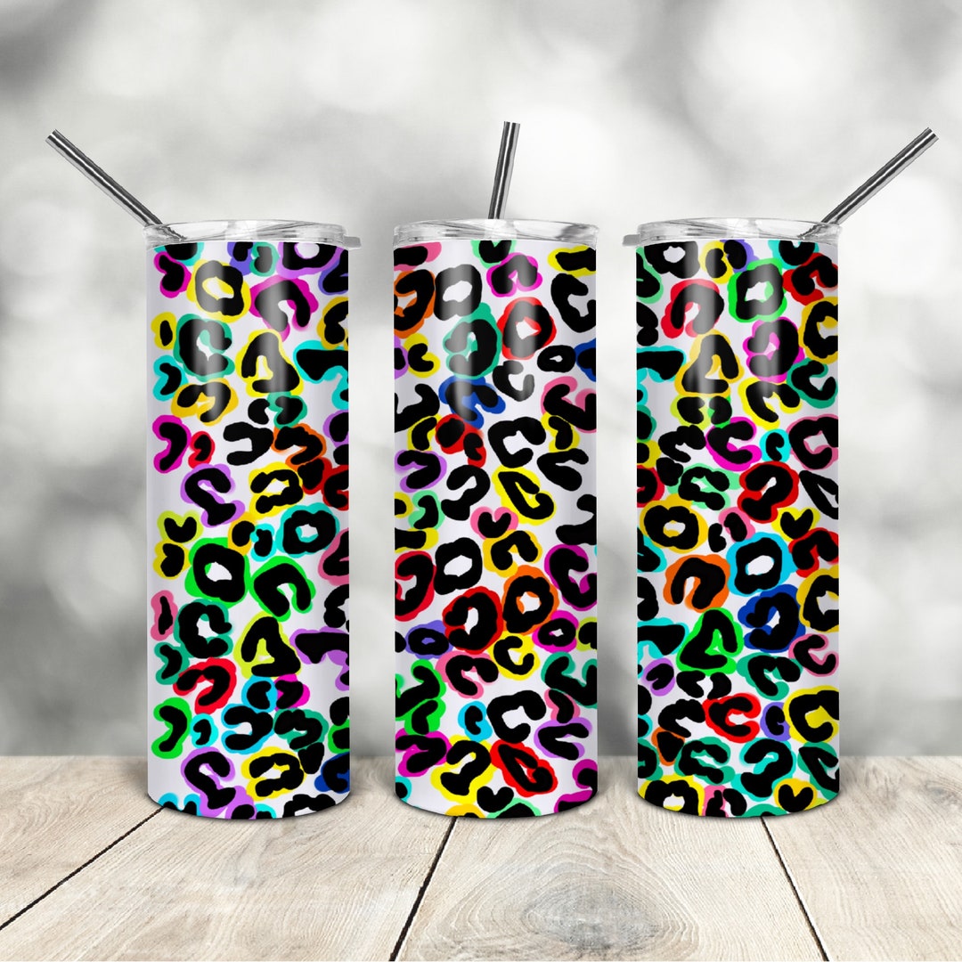 20 Oz Skinny Tumbler Multicolor Leopard Wrap Tapered Straight Template ...