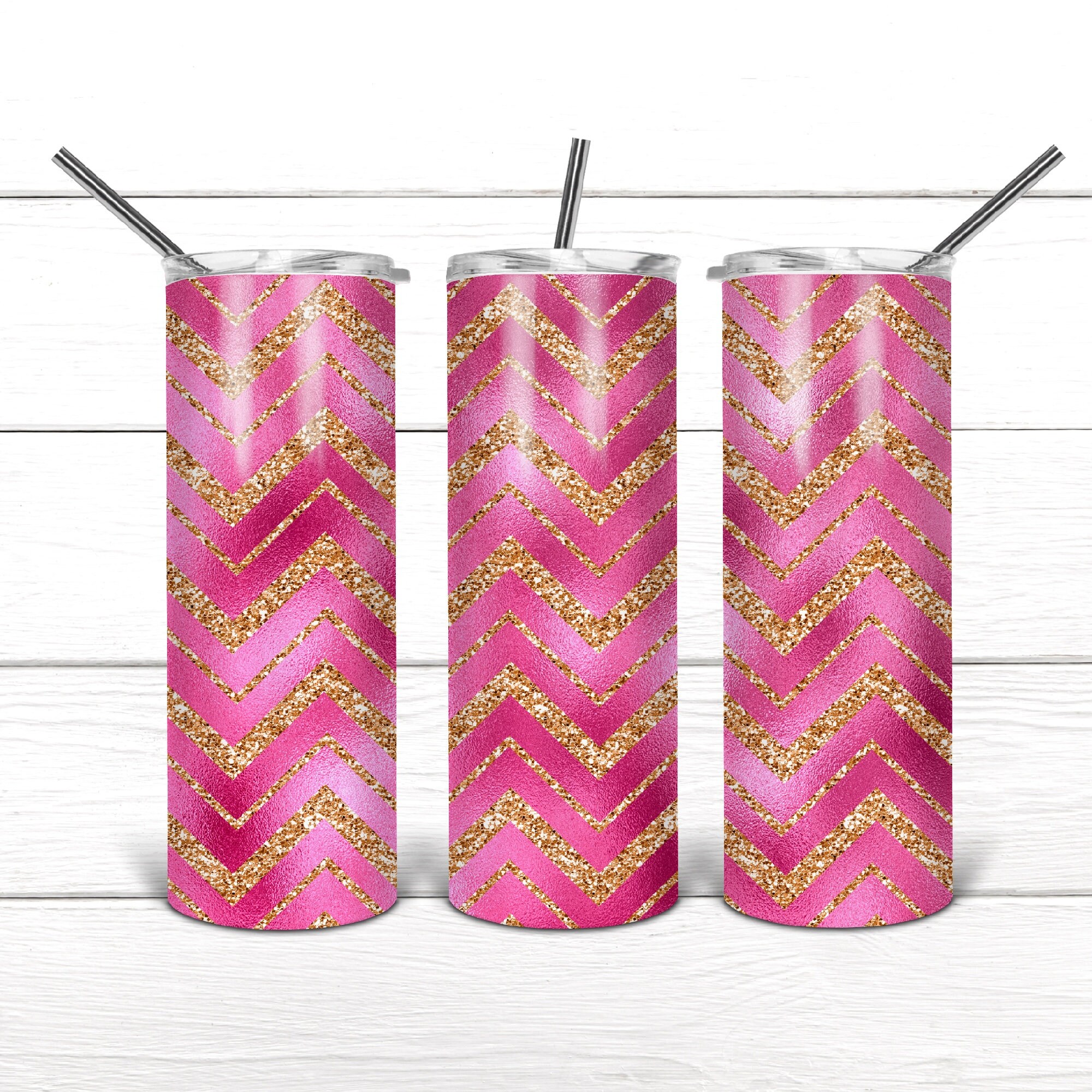 20 Oz skinny tumbler pink glitter wrap tapered straight | Etsy
